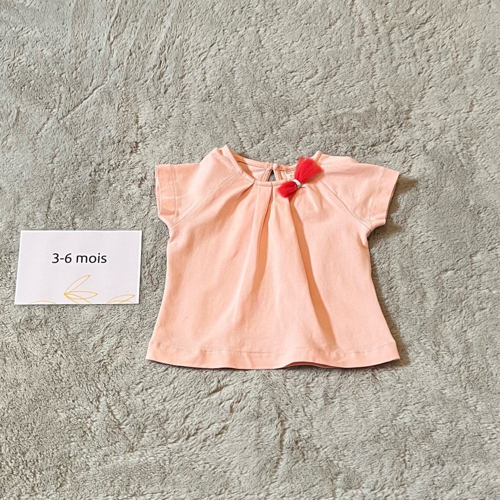 Zara Peach Tee with Red Detail